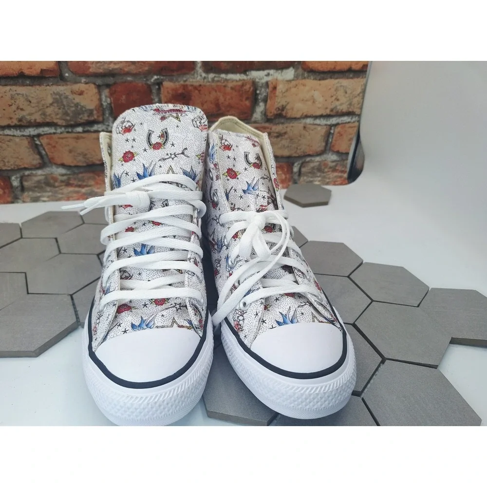 Converse Chuck Taylor Hi American Traditional Tattoo Flash Print Mens Sz 9 Rare